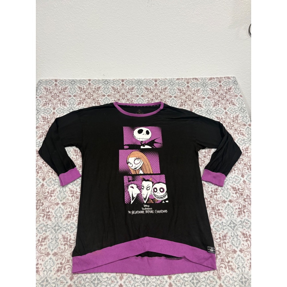 Disney Nightmare Before Christmas Sleep Shirt XL Black Purple Jack Sally Graphic